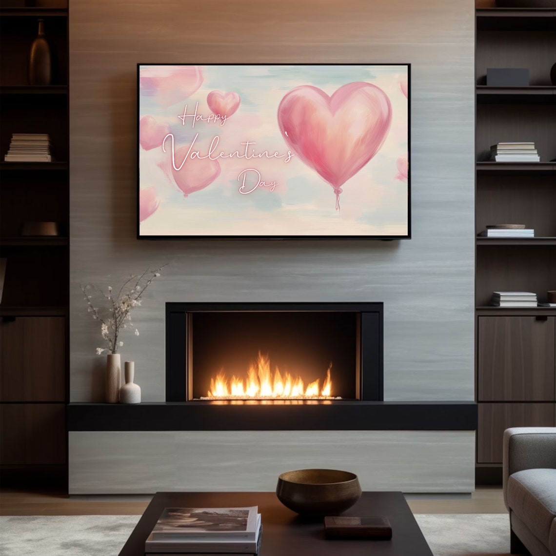 Happy Valentines Day Script Pink Heart Balloons Painting Poster - Image 4