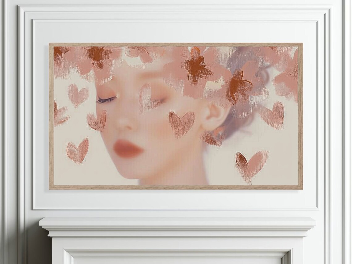 Dreamy Woman Portrait with Pink Hearts Romantic Valentine Poster - Image 4