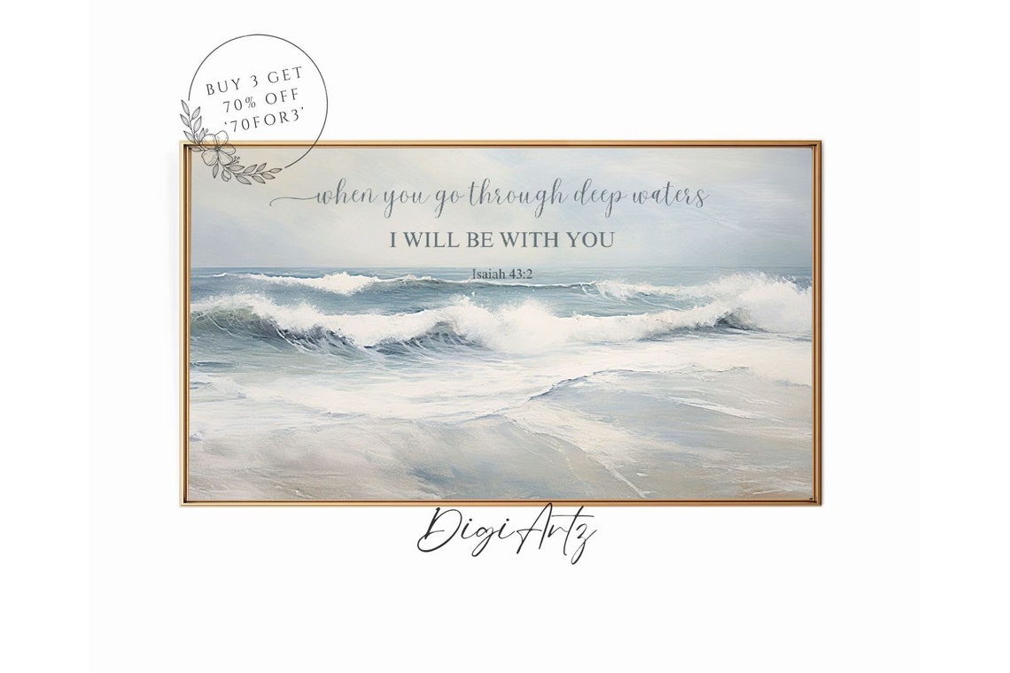Isaiah 43 2 Bible Verse Ocean Waves Christian Scripture Poster