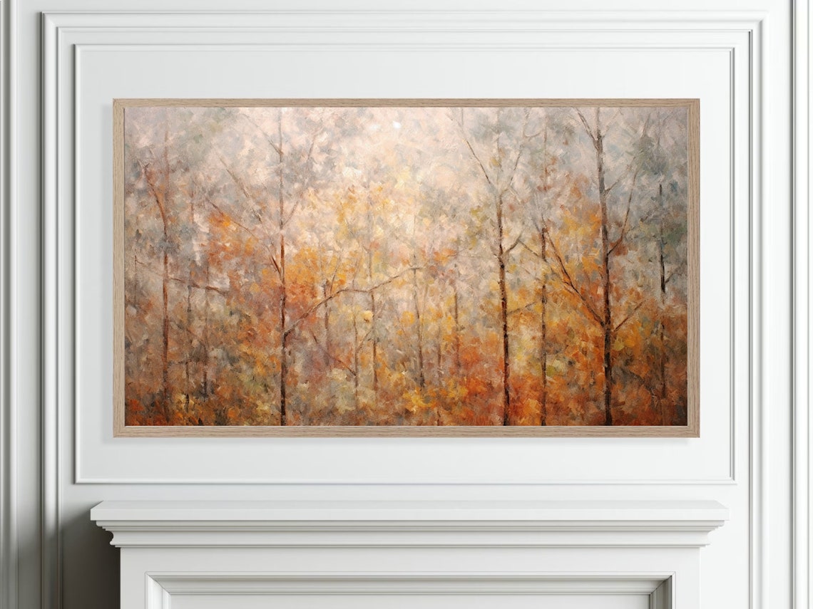 Golden Autumn Forest With Tall Trees In Soft Morning Mist Poster - Image 5