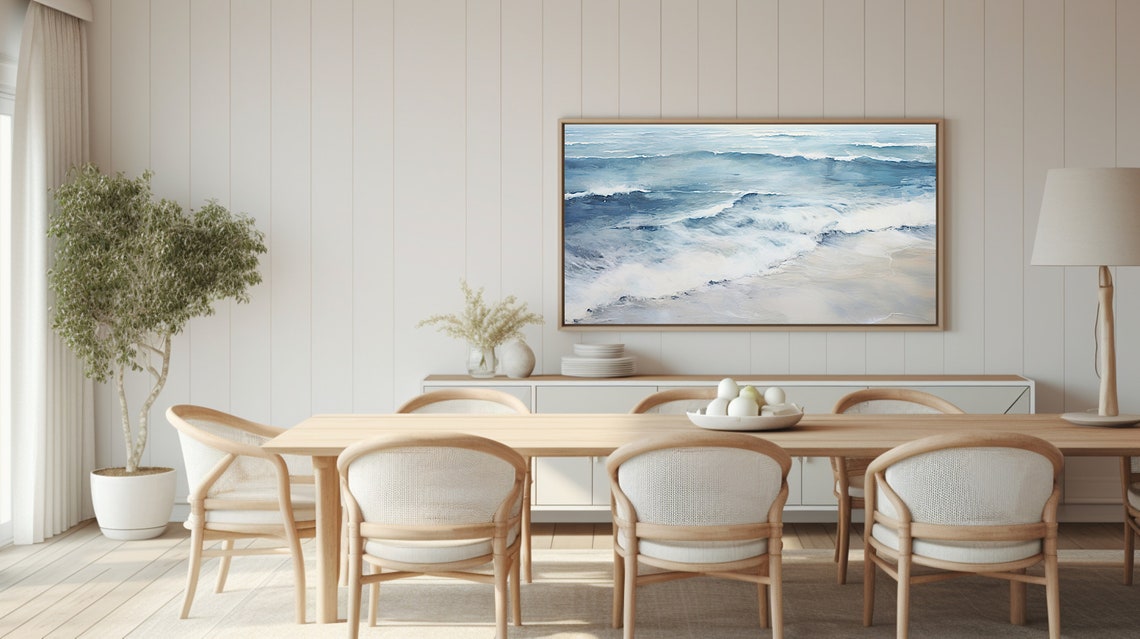 Abstract Ocean Waves Blue White Seascape Oil Painting Poster - Image 2