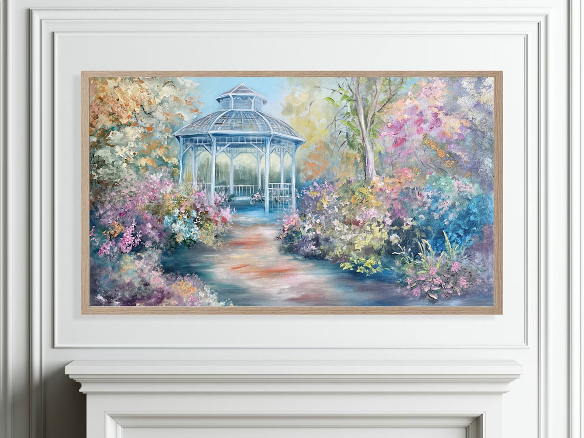 Frame Tv Spring Garden Gazebo Oil Painting Vintage Farmhouse Decor Rose Secret Garden Nature Art Print Romantic Cottagecore Frame Tv - Image 4
