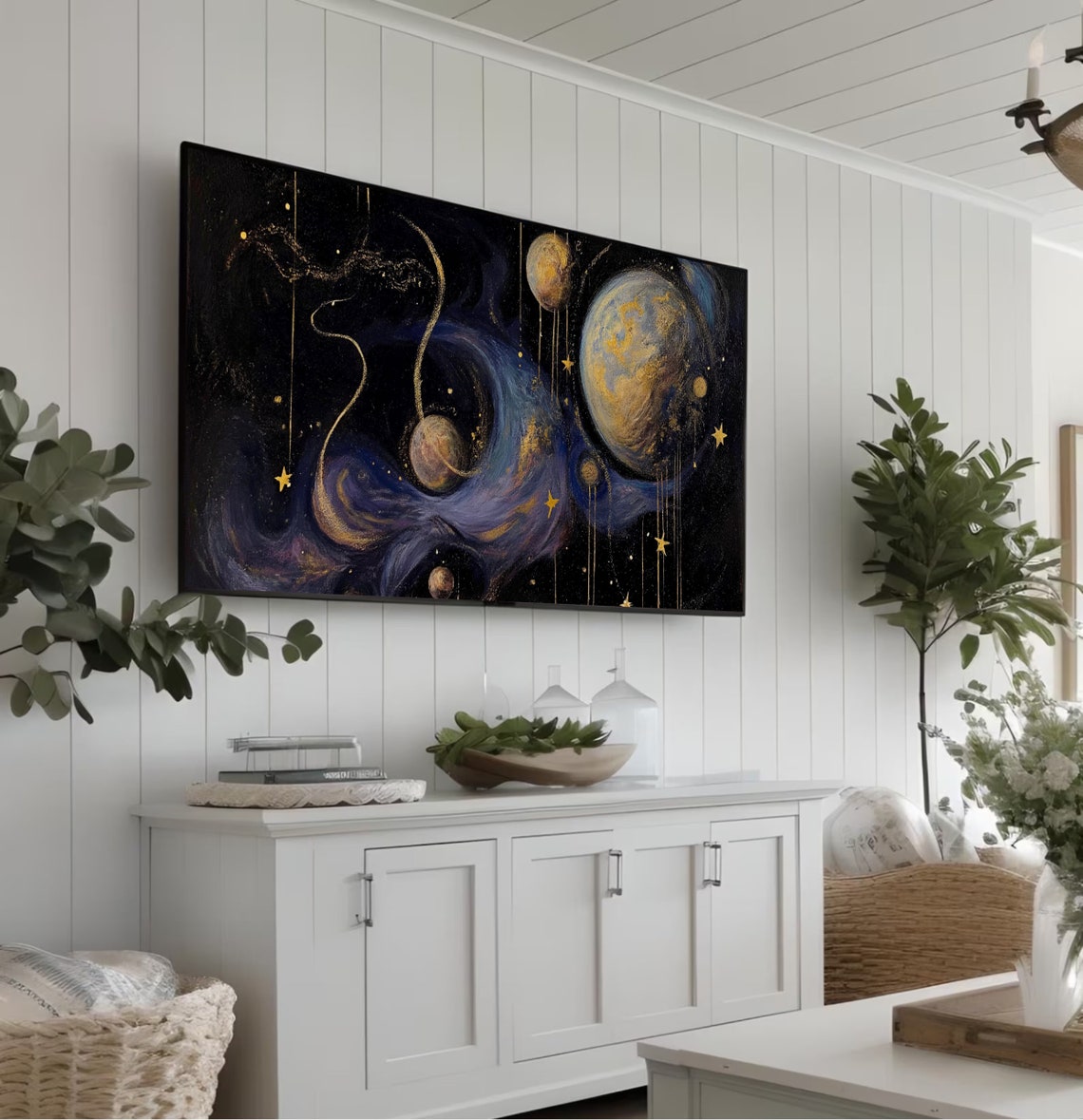 Gothic Solar System Planets Gold Stars Cosmic Oil Painting Poster - Image 5