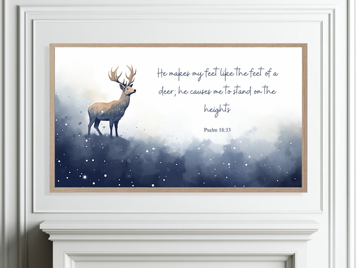 Psalm 18 Verse Of A Majestic Stag In A Starry Winter Forest Poster - Image 3