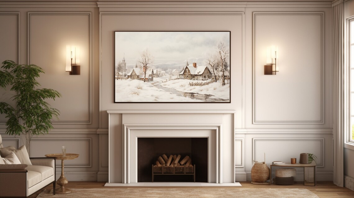 Snowy Village Church Cottages Winter Landscape Storybook Scene Poster - Image 5