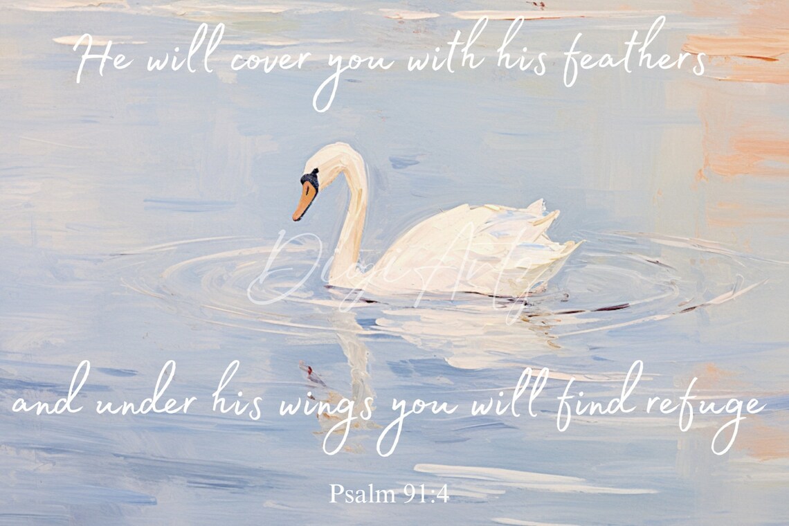 Psalm 91 Swan On Still Water Under His Wings Refuge Verse Poster - Image 6