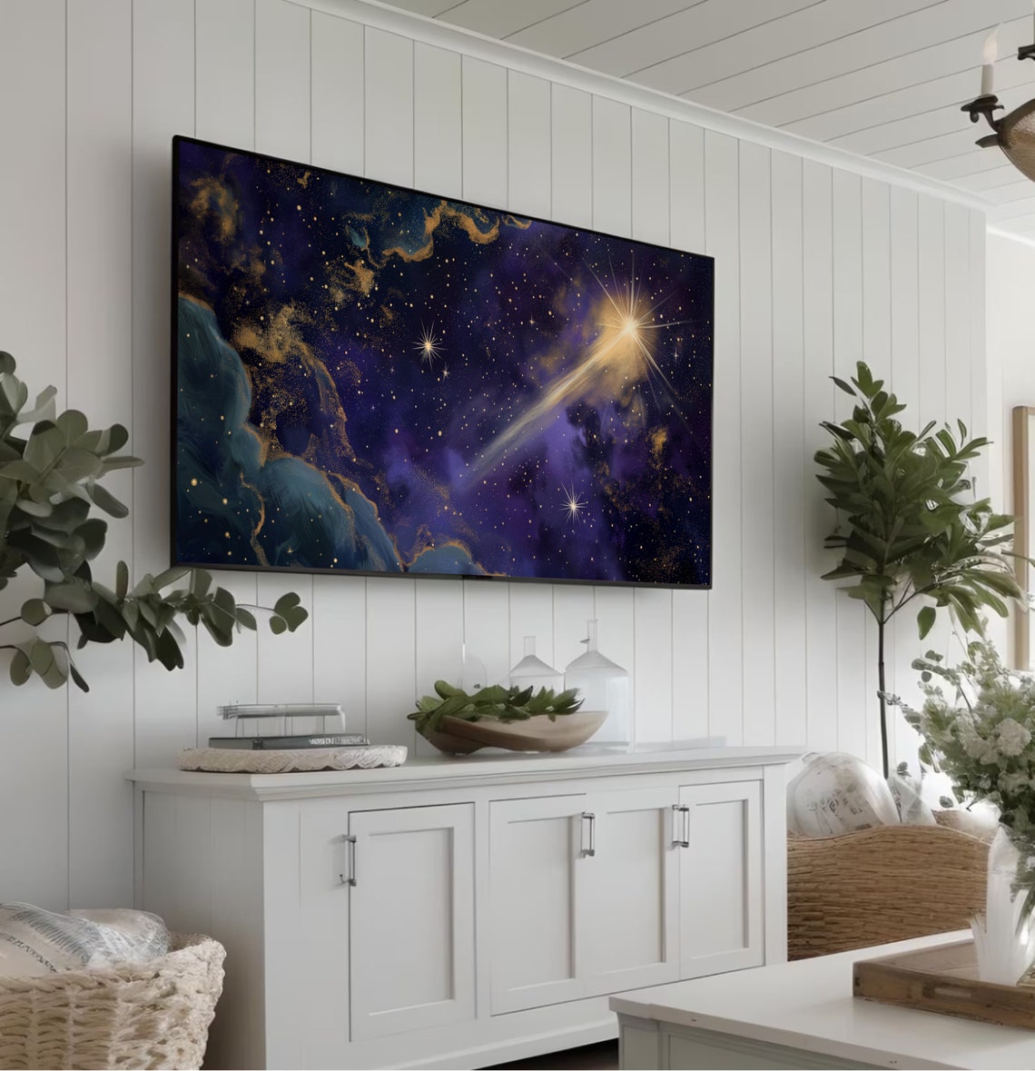 Shooting Star Purple Gold Nebula Night Sky Celestial Painting Poster - Image 5