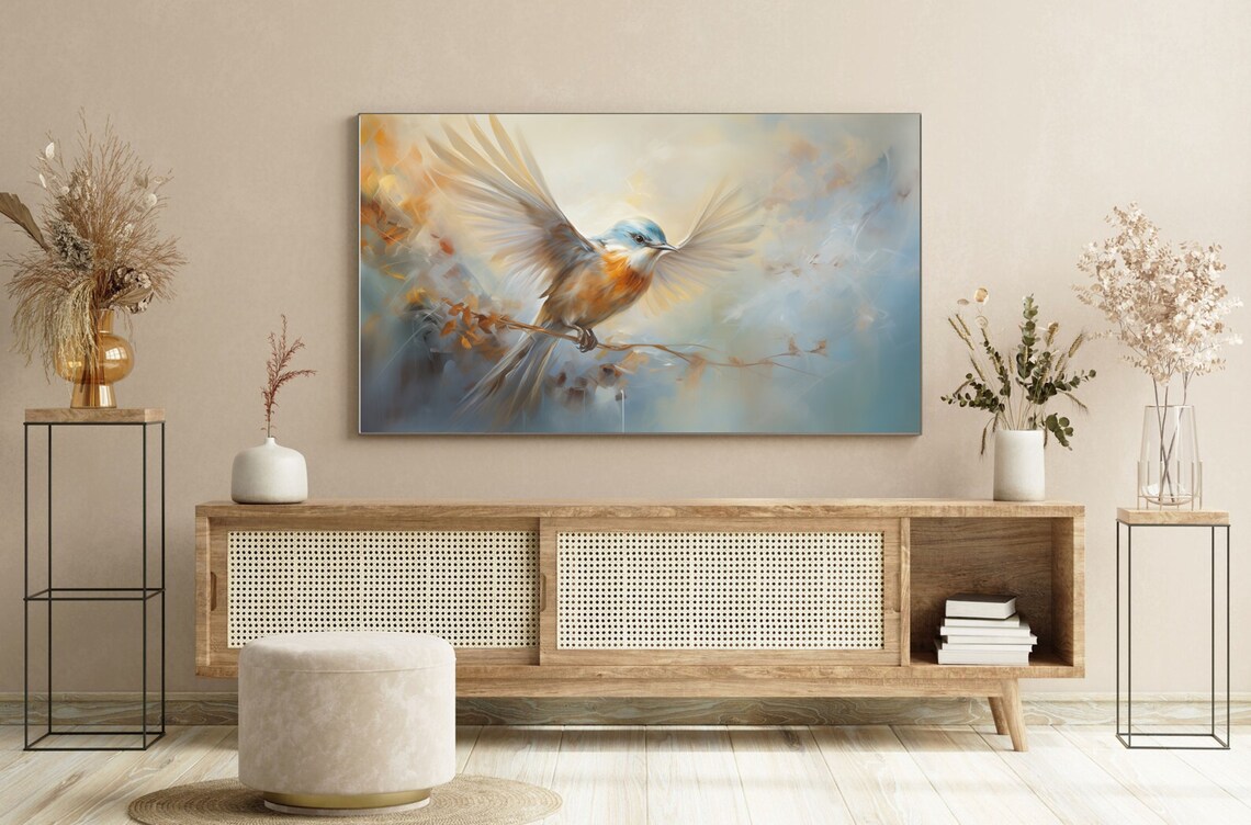 Bluebird In Flight Watercolor Songbird Amber Blue Sky Garden Poster - Image 2