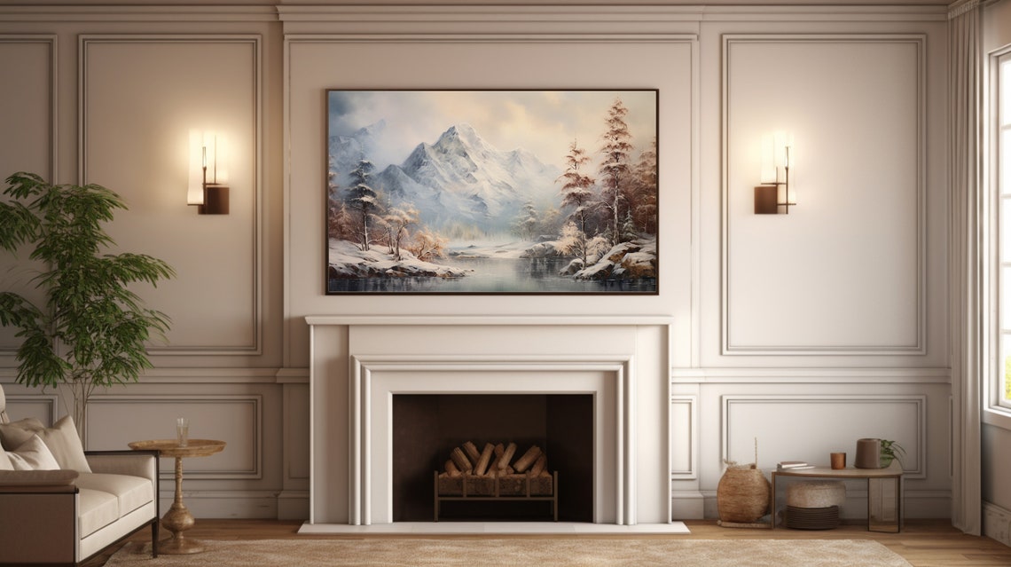 Snowy Mountain Lake Winter Landscape Pine Forest Sunrise Poster - Image 2