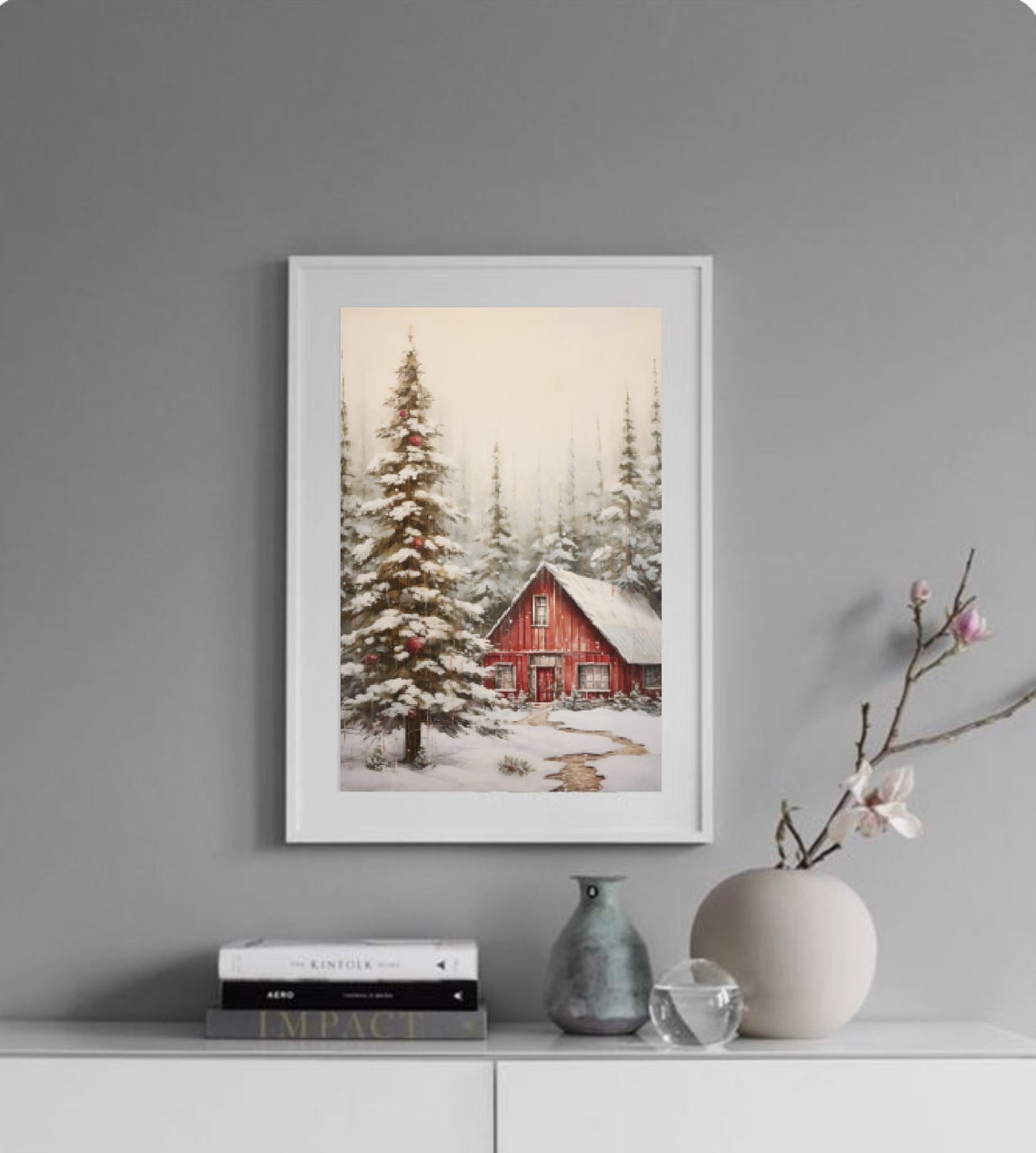 Red Barn Christmas Tree Snowy Winter Forest Holiday Barn Poster - Image 4