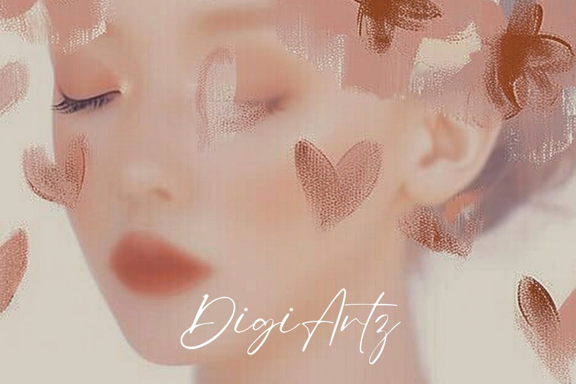 Dreamy Woman Portrait with Pink Hearts Romantic Valentine Poster - Image 6