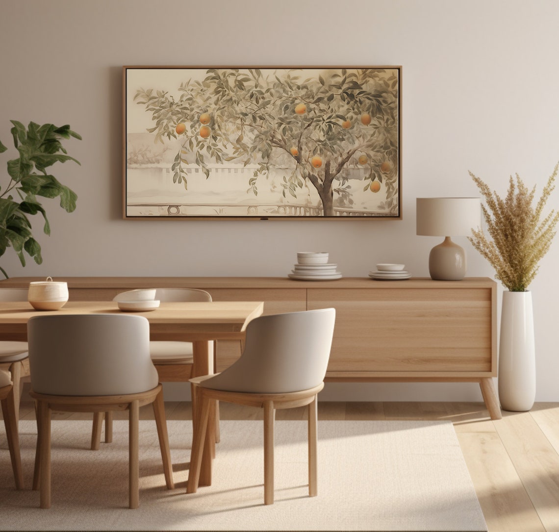Orange Tree Watercolor Wide Panoramic Mediterranean Landscape Poster - Image 2