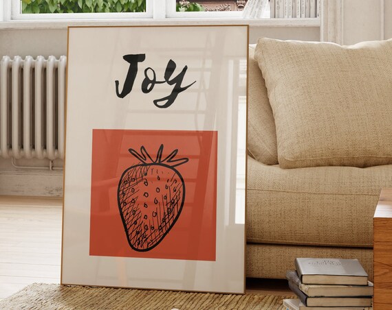 Strawberry Joy Fruit of the Spirit Hand Drawn Christian Quote Wall Art