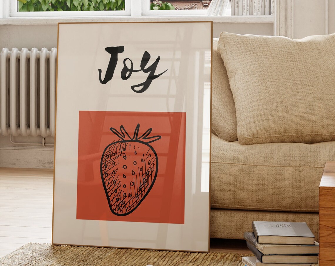 Strawberry Joy Fruit of the Spirit Hand Drawn Christian Quote Wall Art
