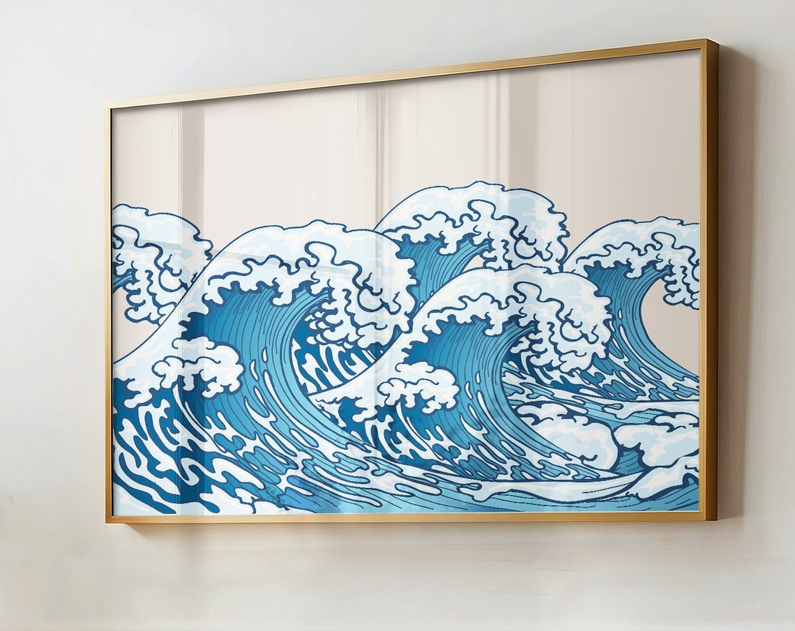 Japanese Great Blue Waves Hokusai Style Ocean Sea Surf Wall Art Poster