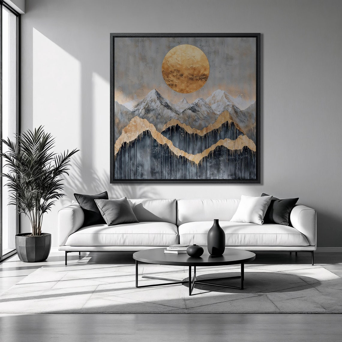 Surreal Golden Sun Gray Mountains Black Landscape Luxury Poster