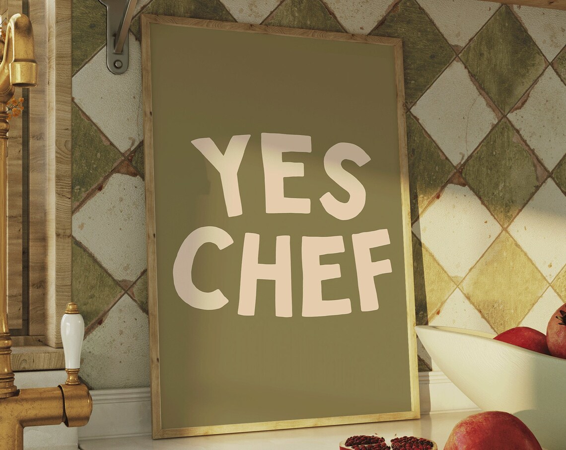 Yes Chef Retro Olive Green Typography Art Print - Image 2