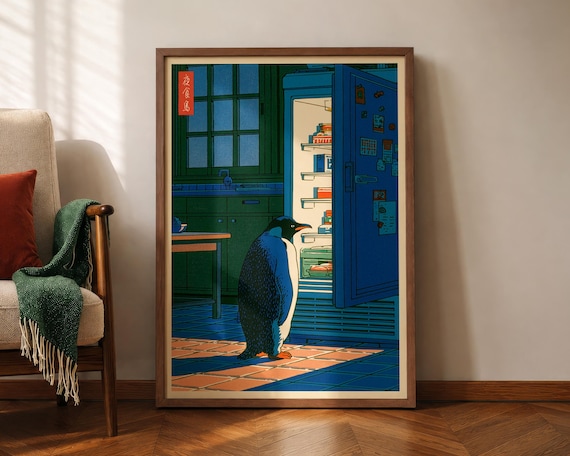 Japanese Penguin Poster, Shinhanga Art Print