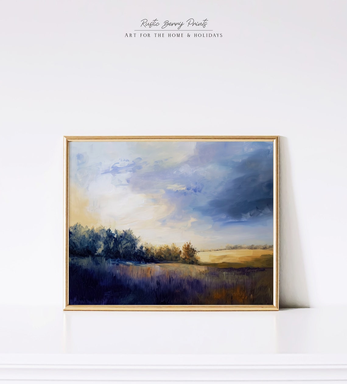 Purple Lavender Field At Dusk Under Dramatic Stormy Blue Sky Oil Print