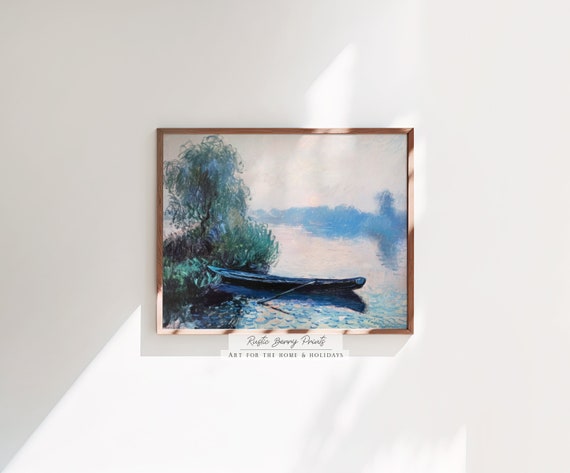 Lake Print Vintage Wall Art Boat On Lake Academia Cottagecore Home Decor Living Room Wall Art