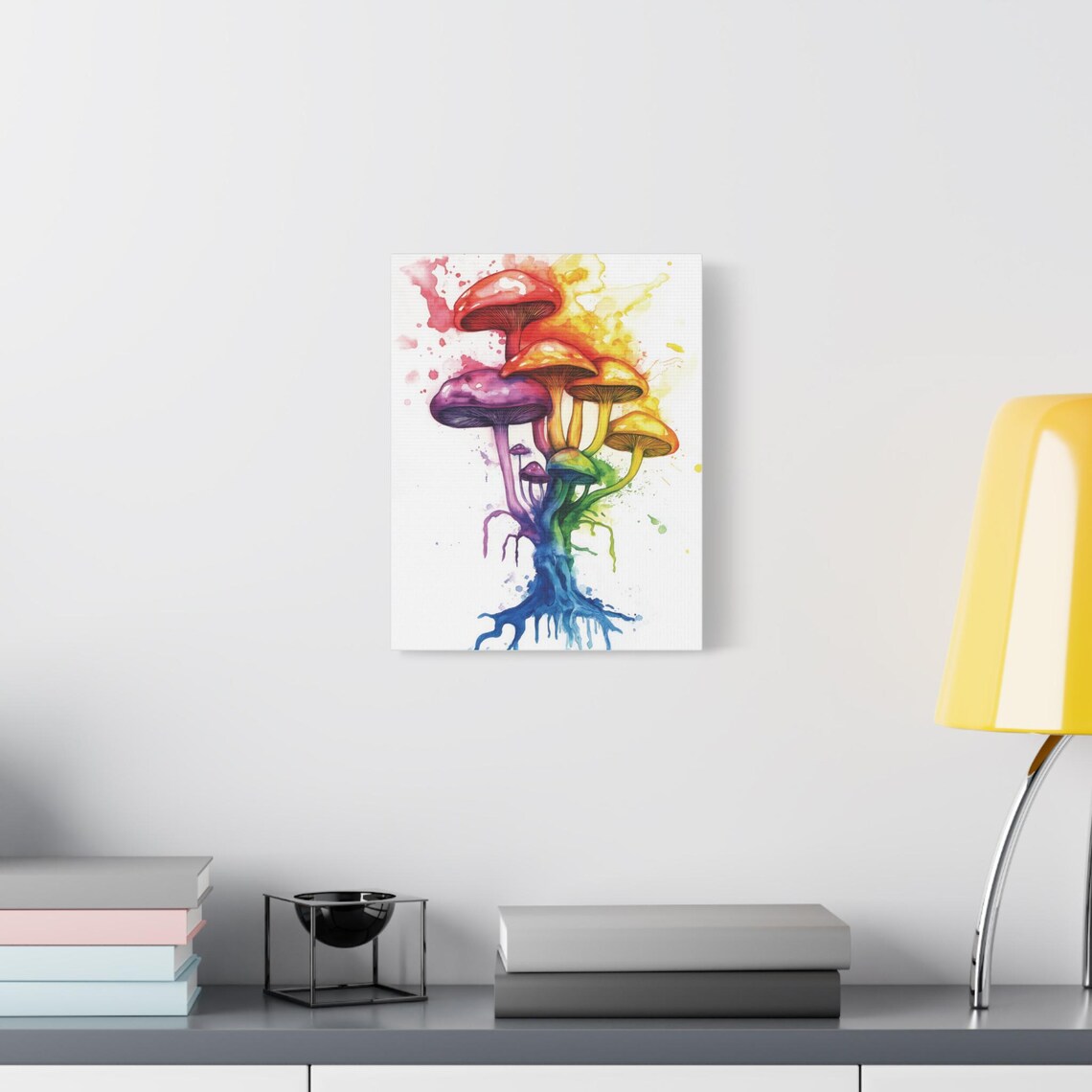 Rainbow Watercolor Mushroom Art, Fantasy Fungi - Image 2