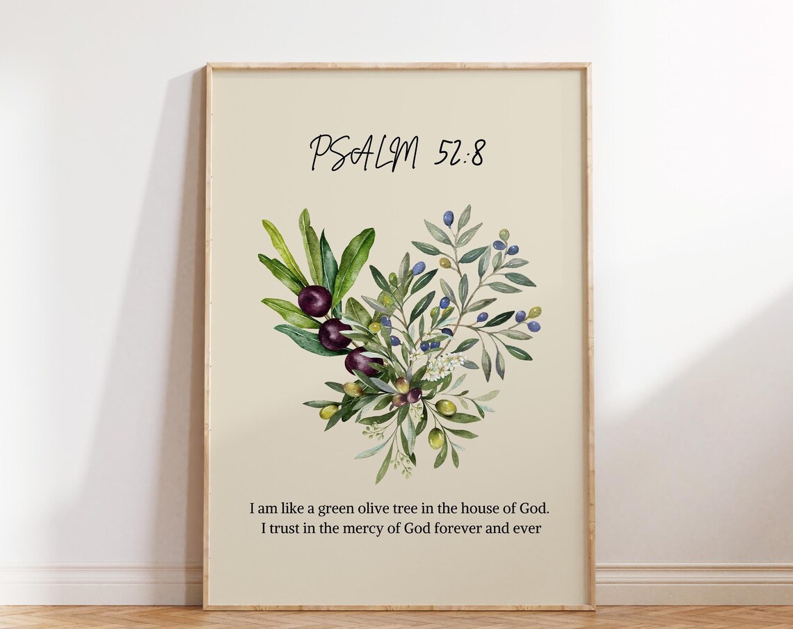 Watercolor Olive Branch Psalm 52 8 Verse Botanical Christian Poster