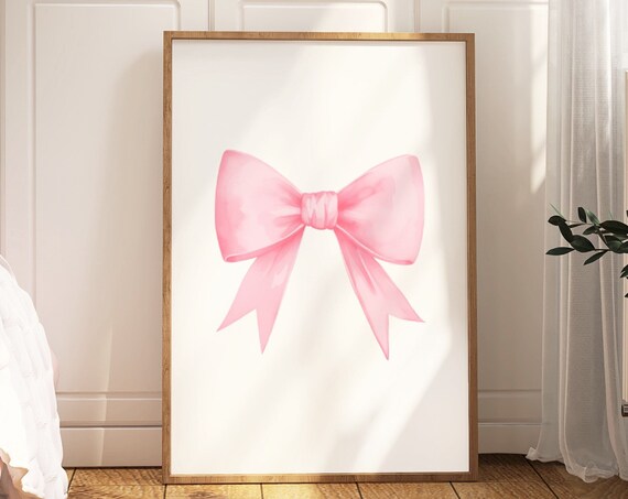 Sweet Pink Ribbon Bow Watercolor Soft Minimalist Coquette Poster