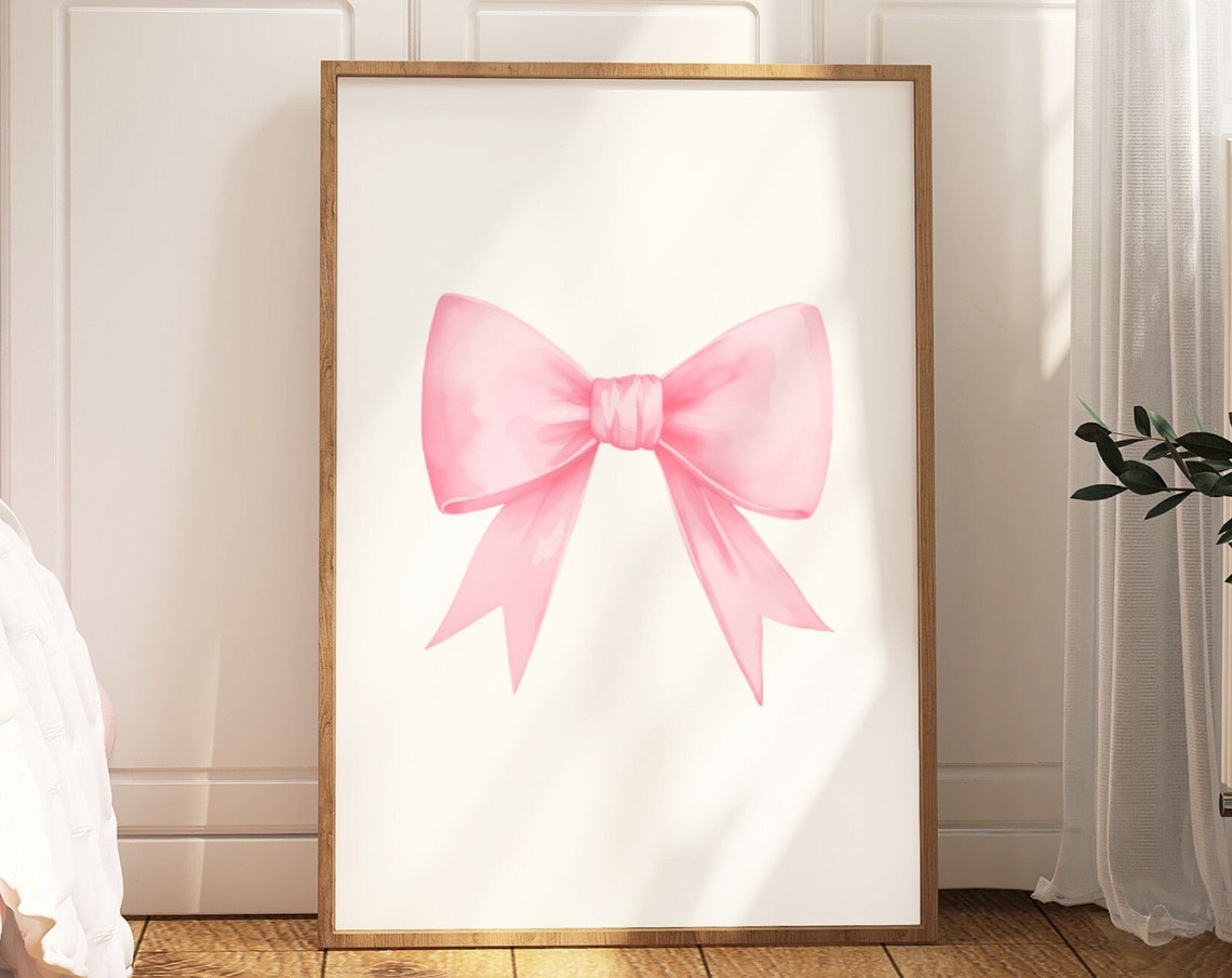 Sweet Pink Ribbon Bow Watercolor Soft Minimalist Coquette Poster
