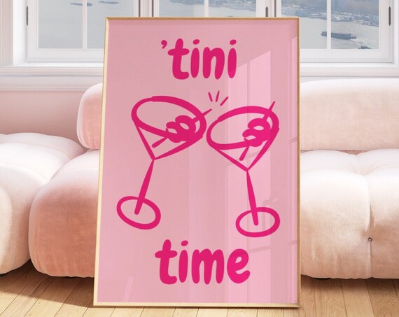 Tini Time Martini Cocktail Pink Bar Cart Cute Cheers Art Poster