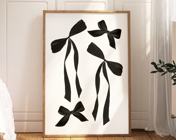 Black Bow Print Preppy Aesthetic Wall Art Neutral Teen Room Decor Preppy Poster Minimalist Coquette Room Decor Nursery Girly Wall Art