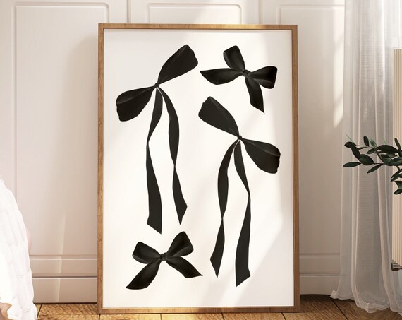 Black Ribbon Bows Neutral Minimalist Coquette Aesthetic Poster