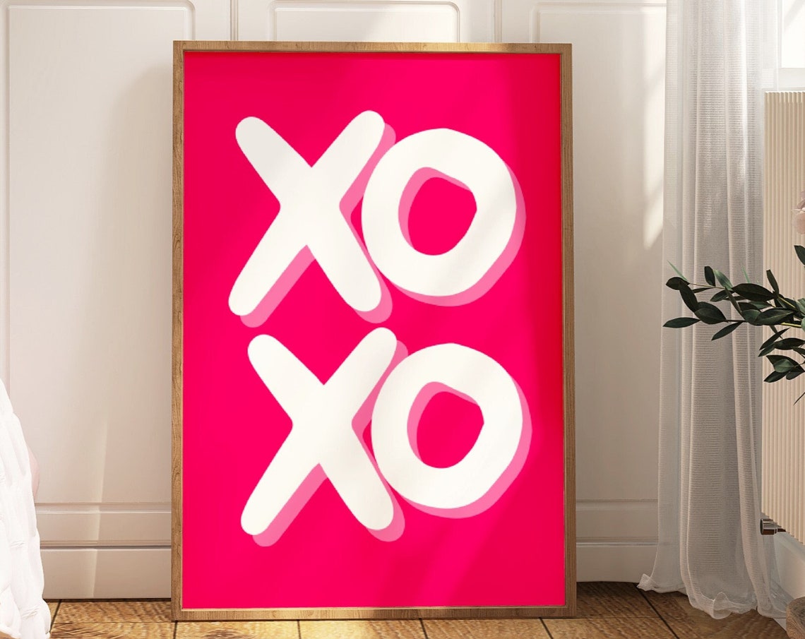 XOXO Hot Pink Preppy Valentine Typography Sweet Love Gift Poster