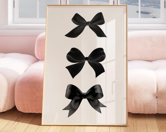 Black Satin Bow Trio Minimal Preppy Chic Fashion Wall Poster
