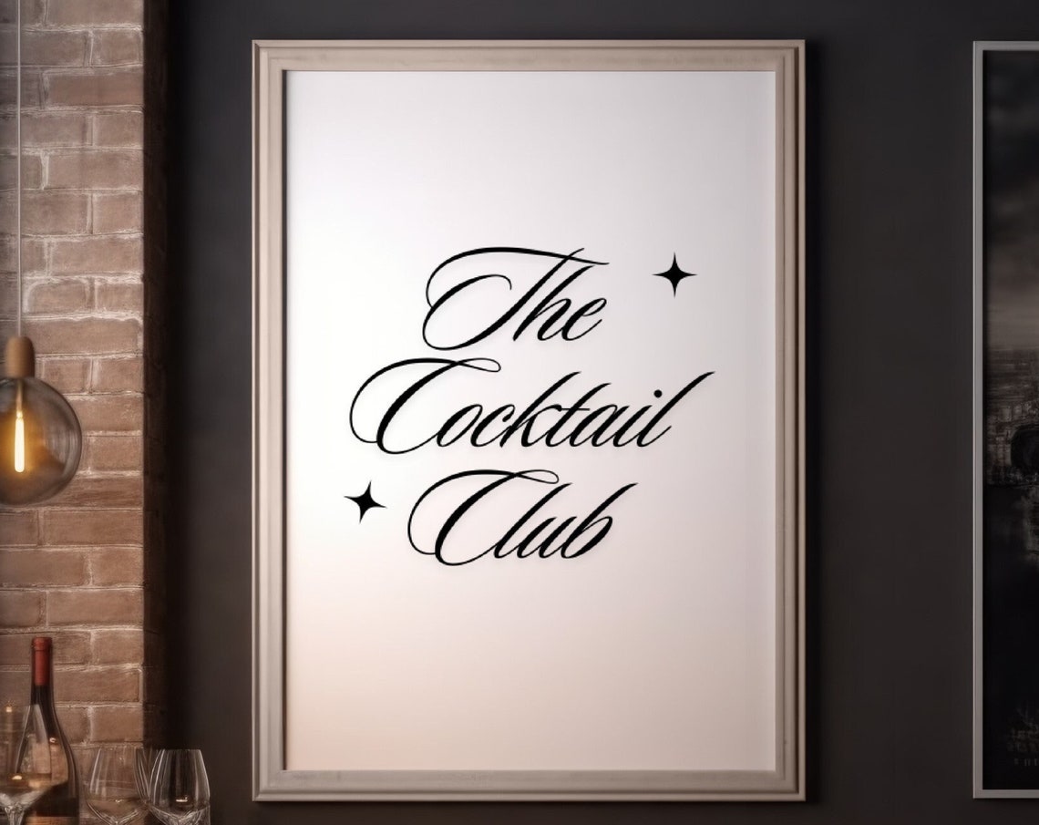 The Cocktail Club Print Bar Cart Vintage Print Home Bar Wall Art Bar Cart Poster Black White Cocktail Print Alcohol Poster