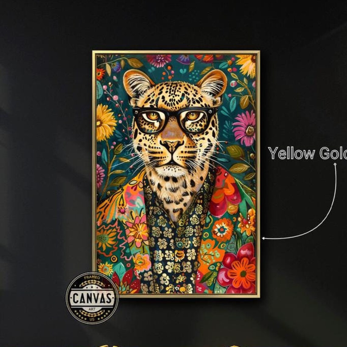Floral Leopard Vibrant Animal Portrait Art Print