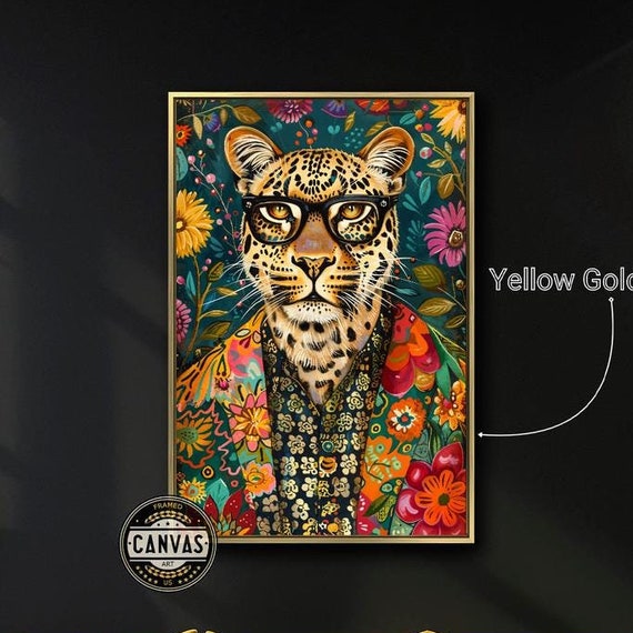 Floral Leopard Vibrant Animal Portrait Art Print