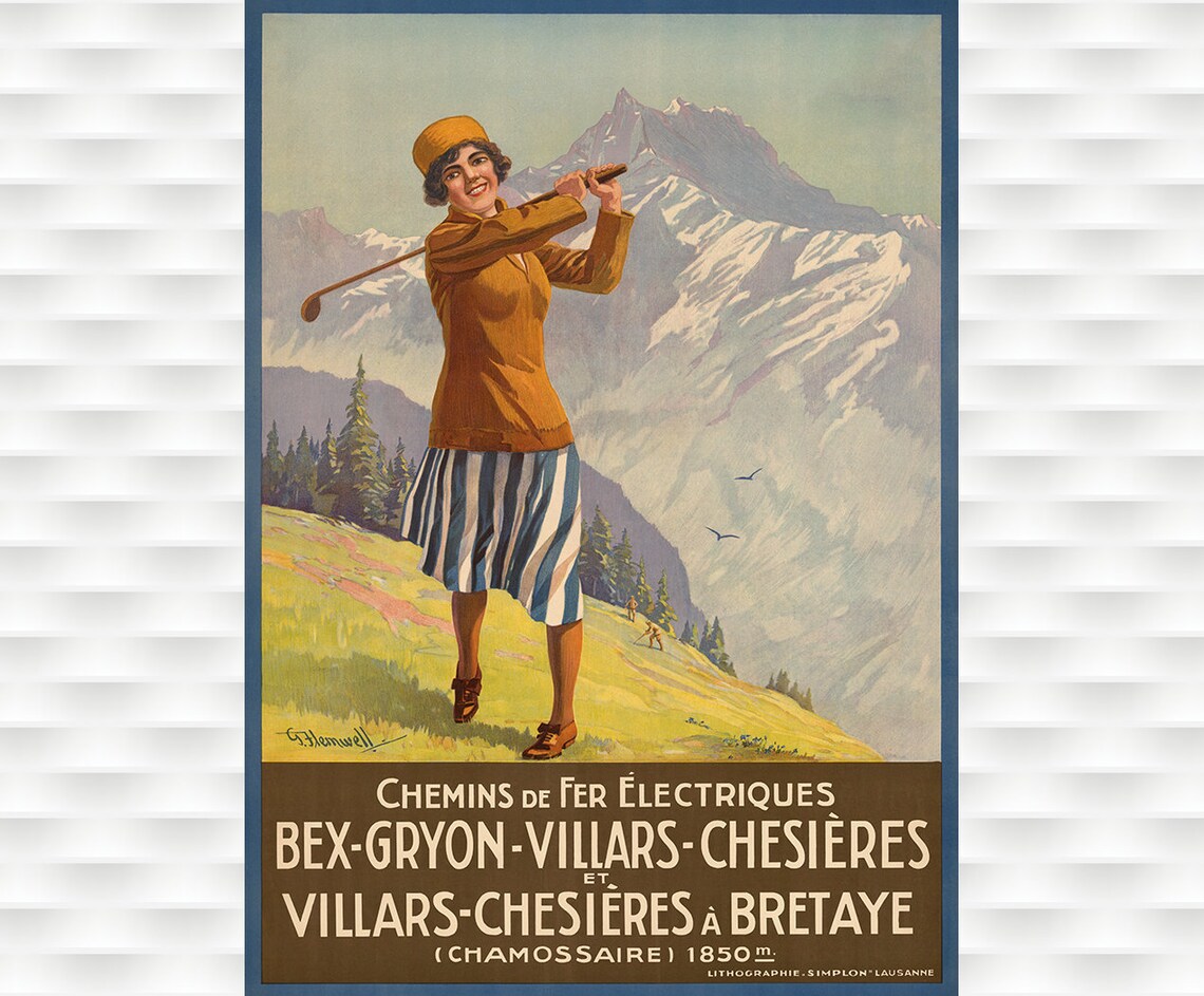 Vintage Bex Gryon Villars Swiss Railway Alpine Travel Poster