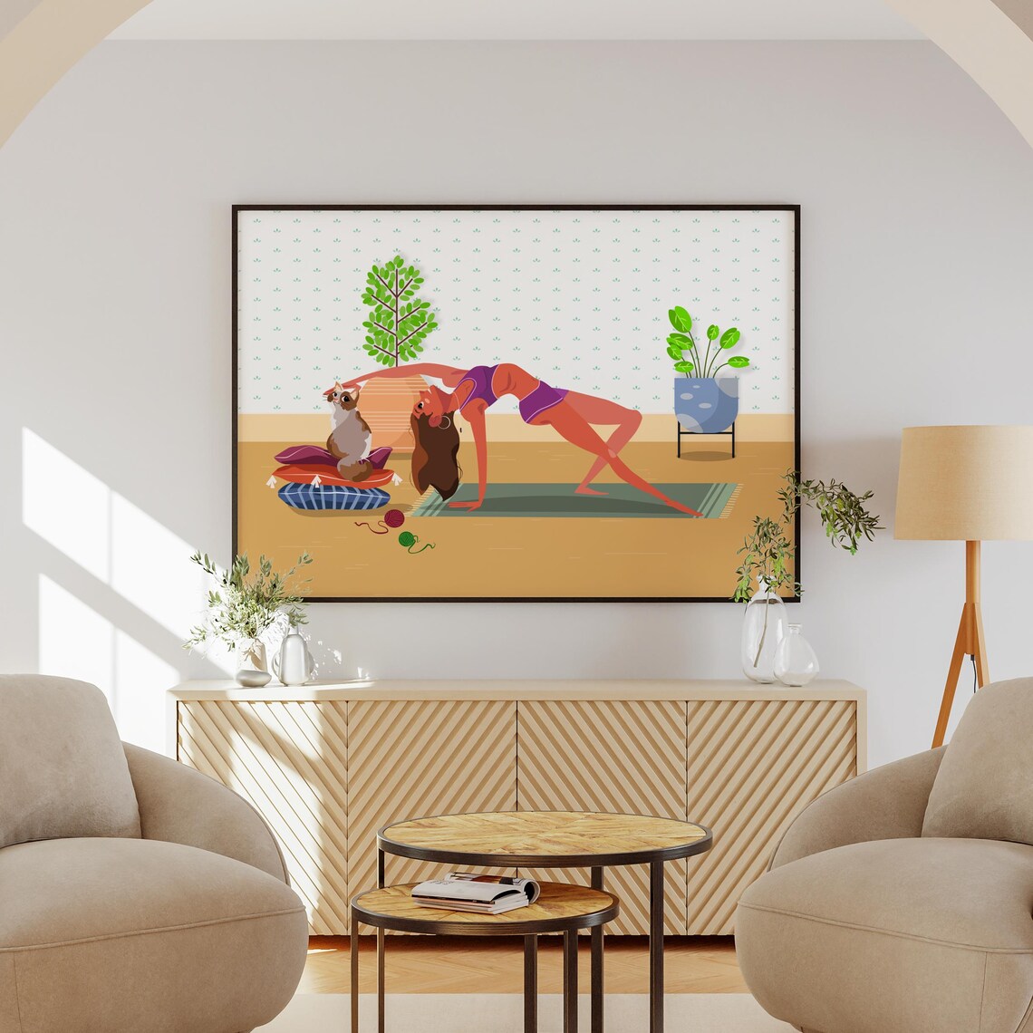 Maximalist Art Yoga Wall Decor, Gift For Her
