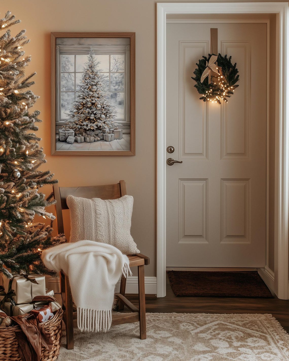 White Christmas Tree Painting Snowy Window Gift Decor Poster - Image 5