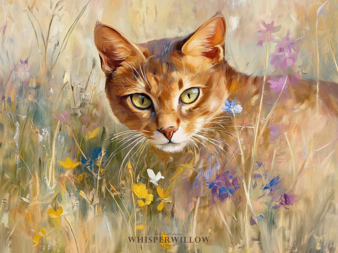 Abyssinian Cat Wildflower Meadow Golden Eyes Portrait Painting Poster - Image 6