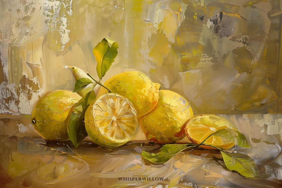 Fresh Lemons With Green Leaves Bright Citrus Still Life Art Poster - Image 6