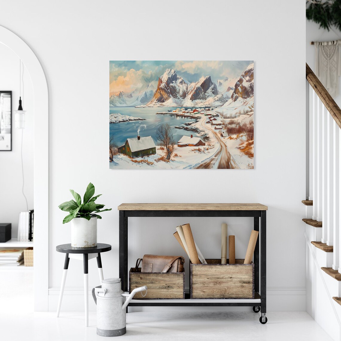 Norway Winter Mountain Homes Vintage Landscape Art Print - Image 3