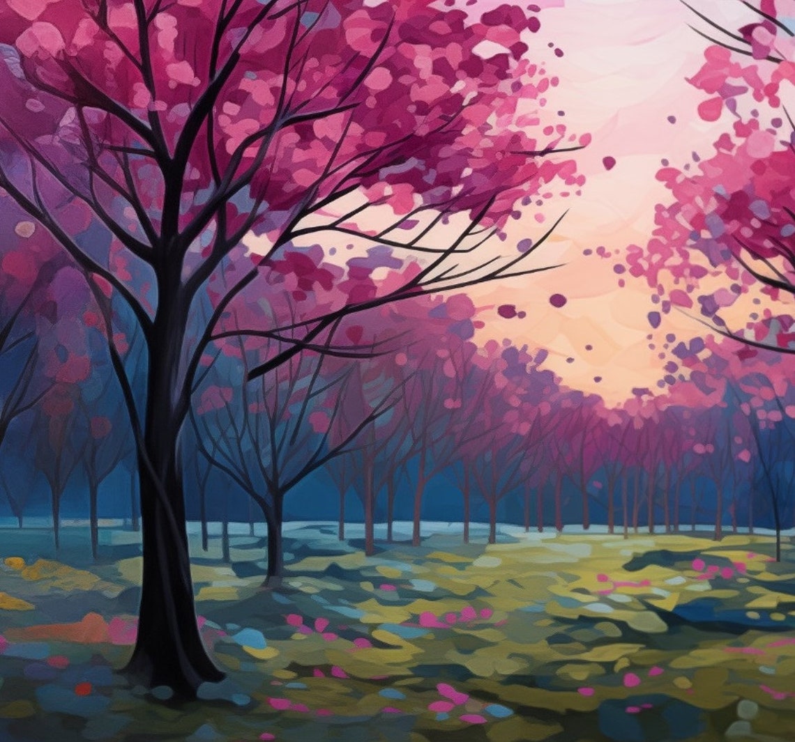 Cherry Blossom Trees in Full Bloom Pink Spring Landscape Poster - Image 6