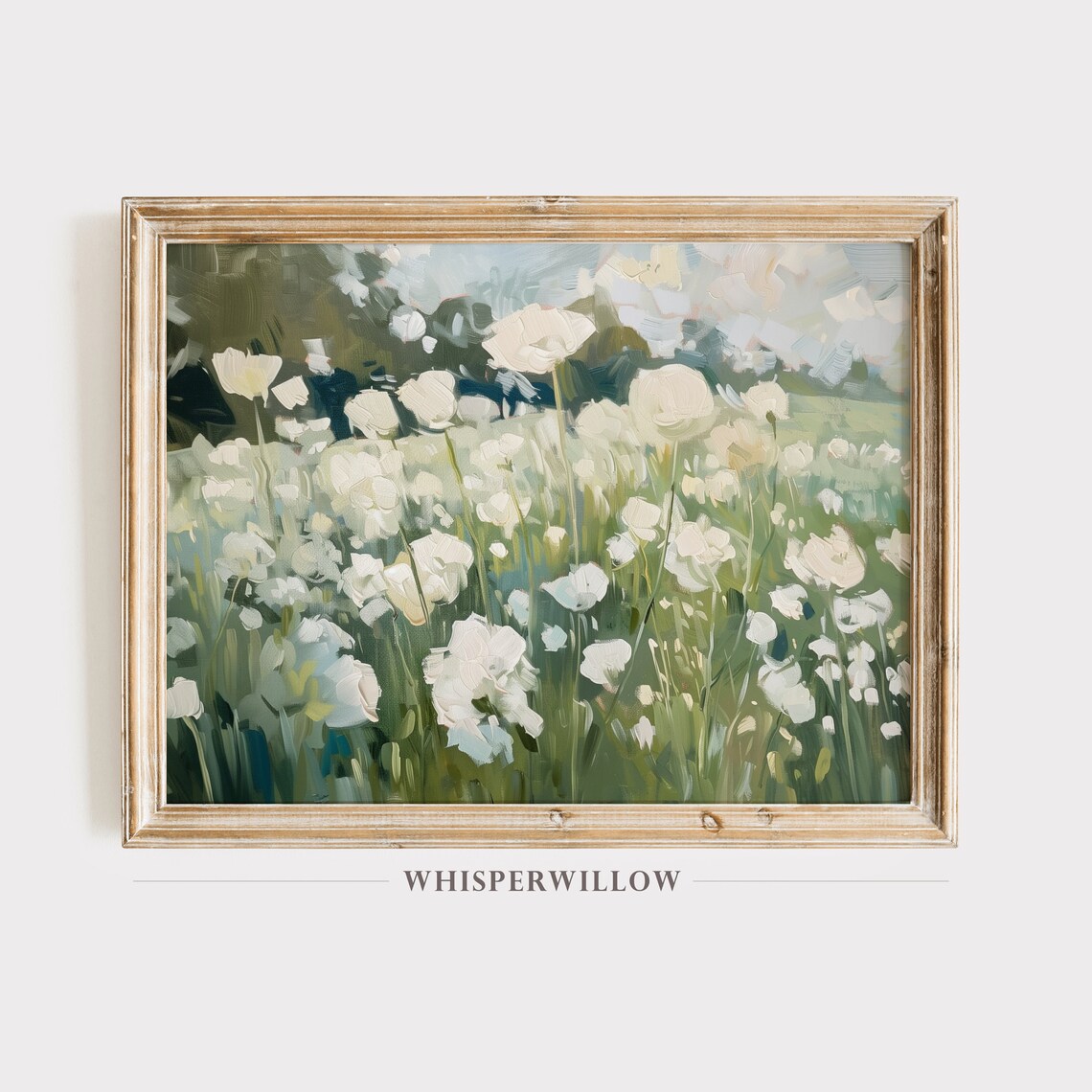 Closeup of White Wildflowers in a Green Summer Meadow Poster