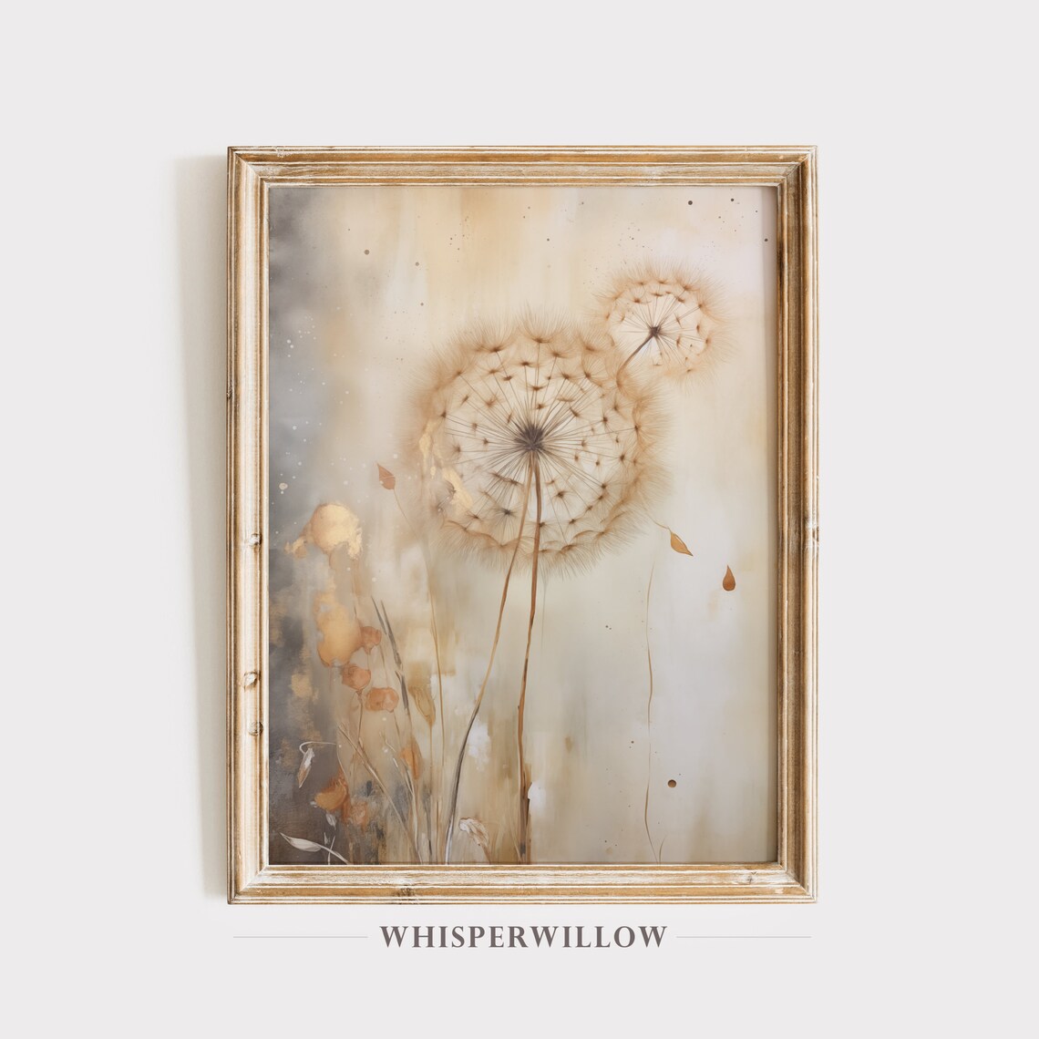 Moody Dandelion Painting, Vintage Botanical Art Print