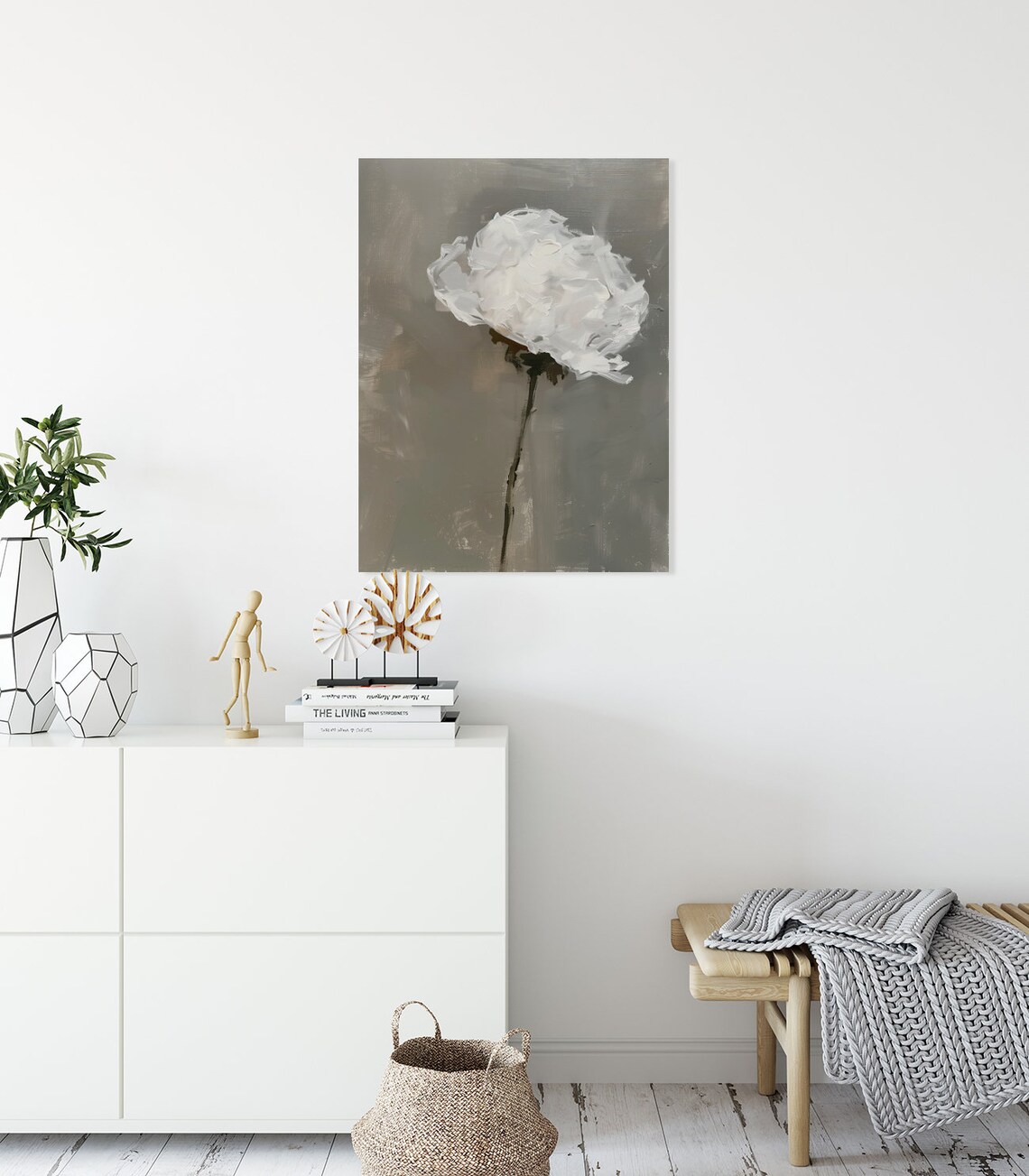 Soft White Flower Impressionist Floral Wall Decor - Image 2