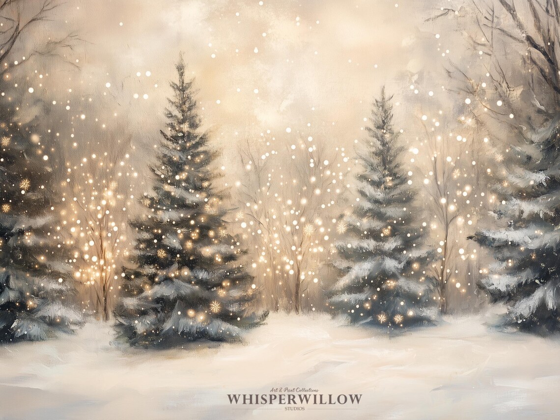 Forest Christmas Tree Lights, Holiday Landscape Art Print - Image 6