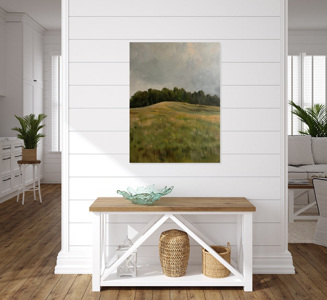 Tree Line Grassy Landscape Muted Colors Antique Country Poster - Image 5
