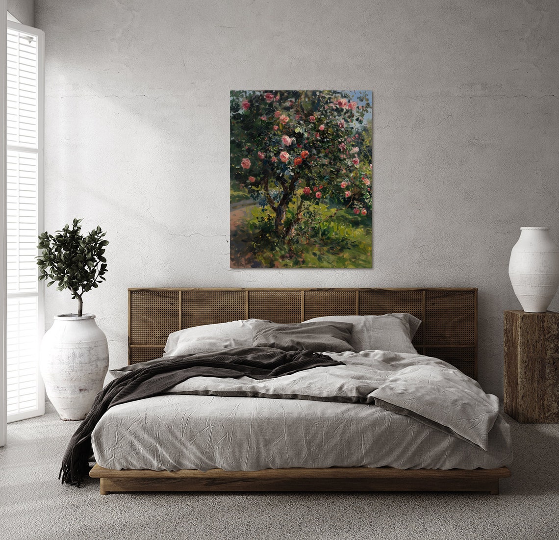 Blooming Pink Rose Bush In Sunlit Garden Impressionist Art Poster - Image 5