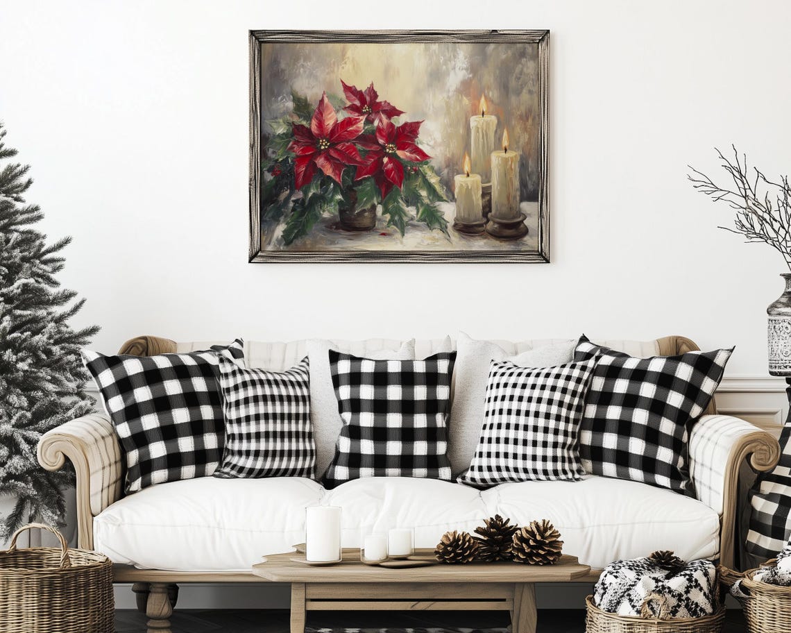 Poinsettia Bouquet with Three Glowing Candles Christmas Poster - Image 5